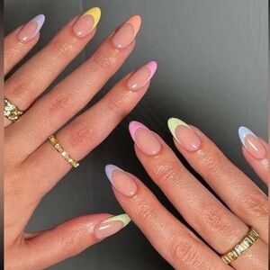 24 Pastel French Tip Almond Shape Press on Nails